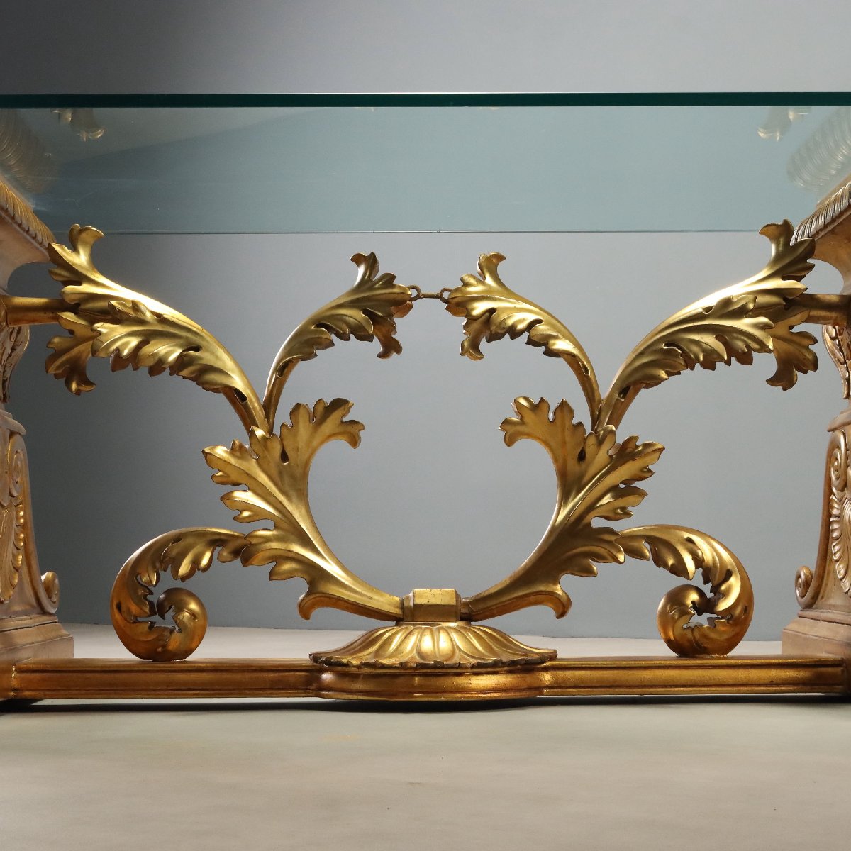 Table avec Base en Bois Sculpté et Doré - Italie XXe Siècle-photo-7