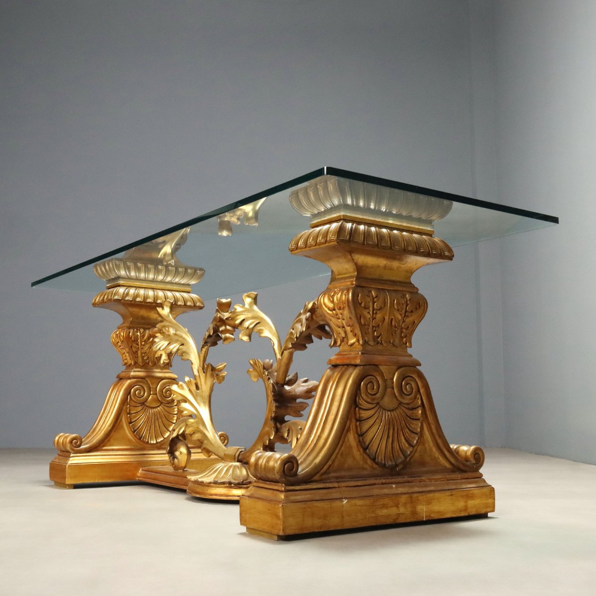 Table avec Base en Bois Sculpté et Doré - Italie XXe Siècle-photo-8