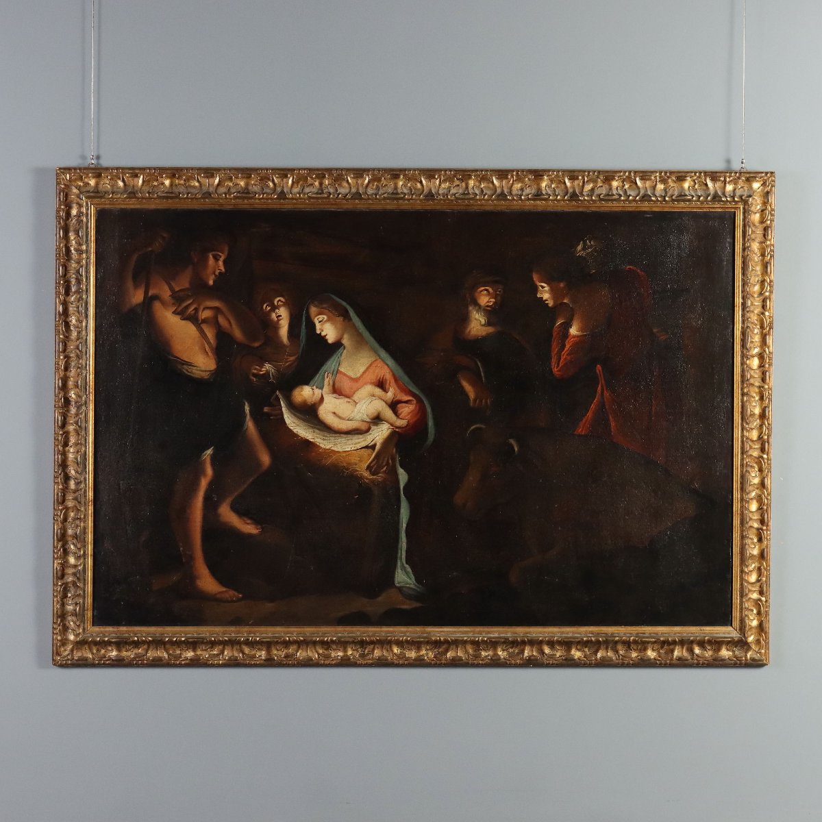 Antique Painting Nativity Oil On Canvas Italy Early XVIII Century Original