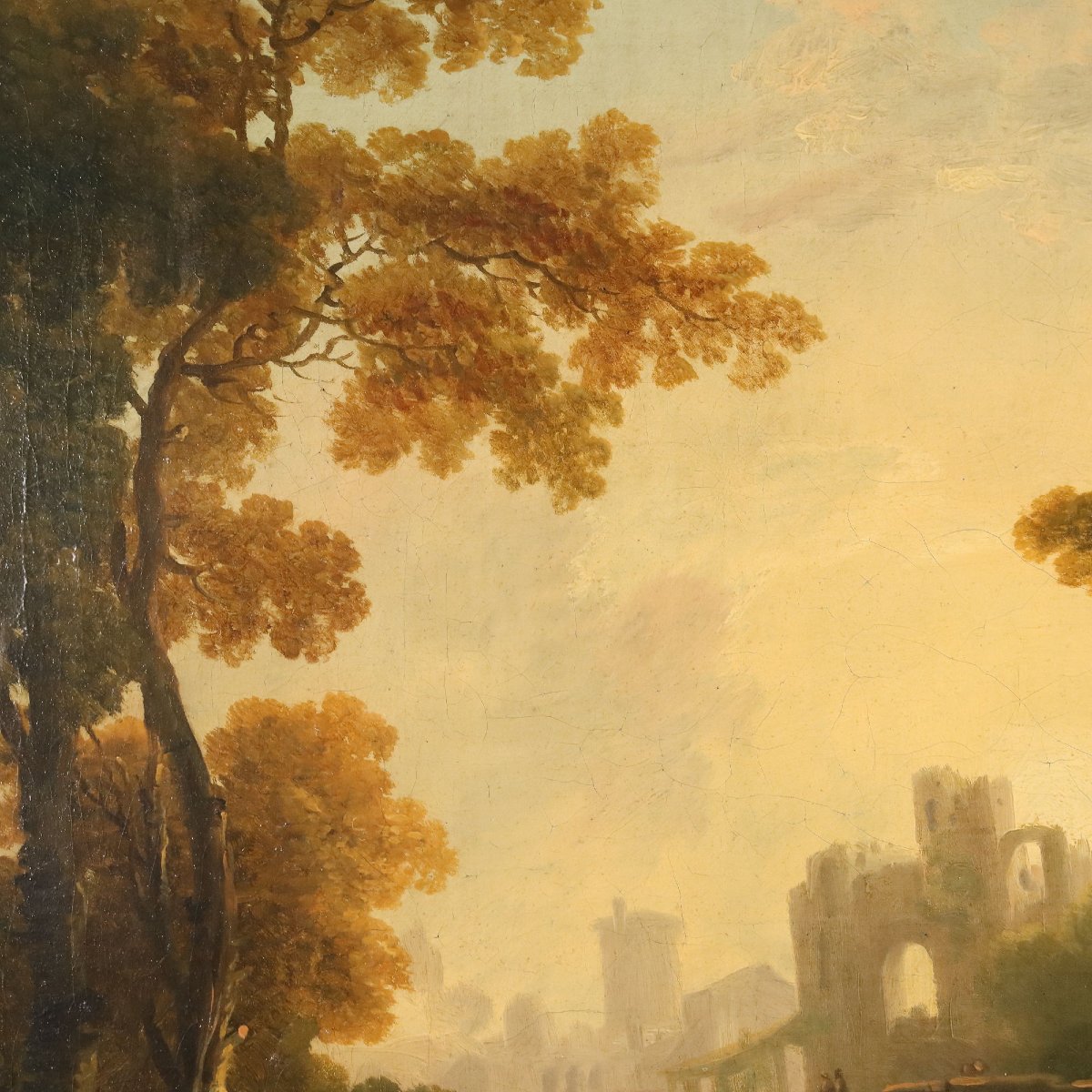 Antique Painting Landscape With Figures Oil On Canvas Netherlands '700-photo-3