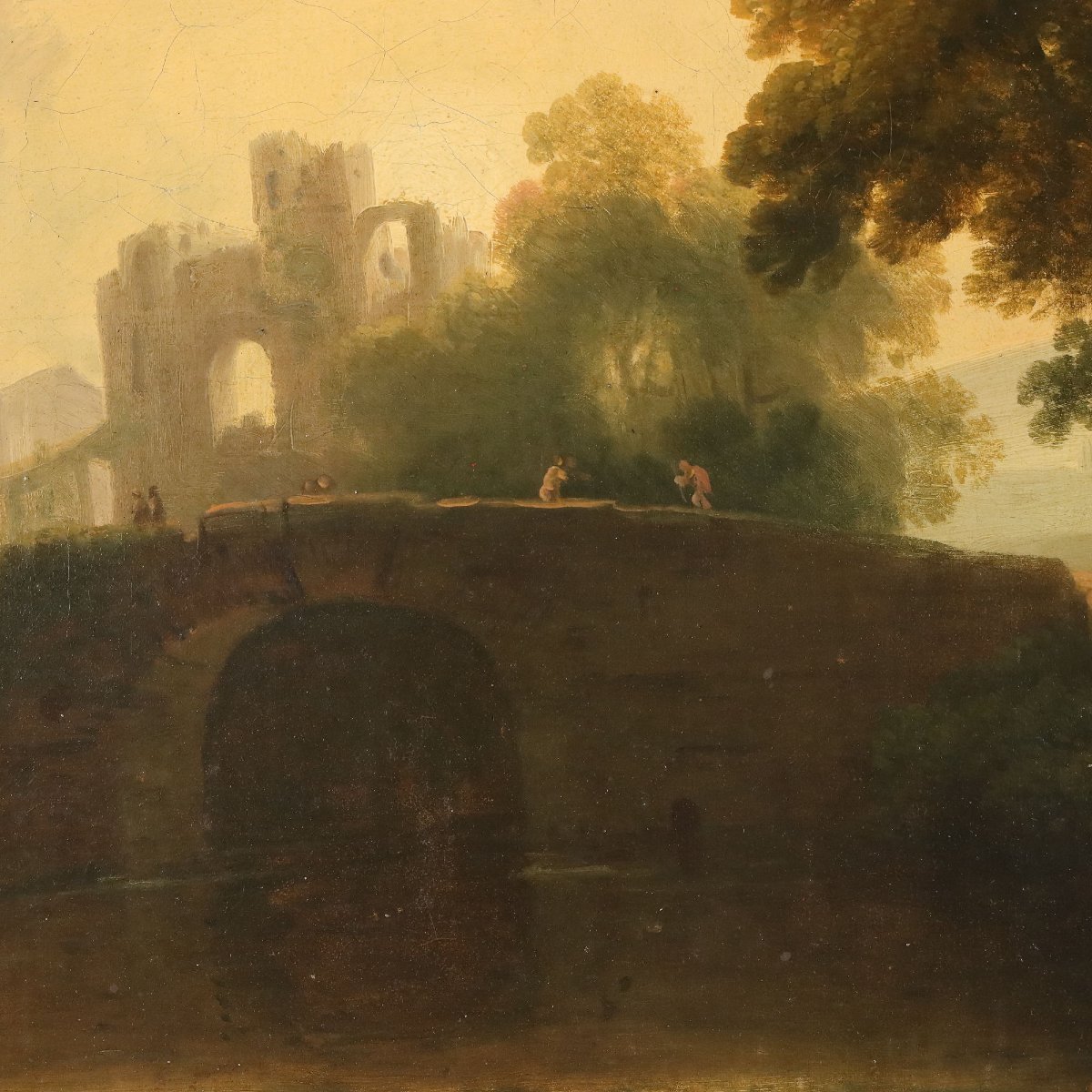 Antique Painting Landscape With Figures Oil On Canvas Netherlands '700-photo-1