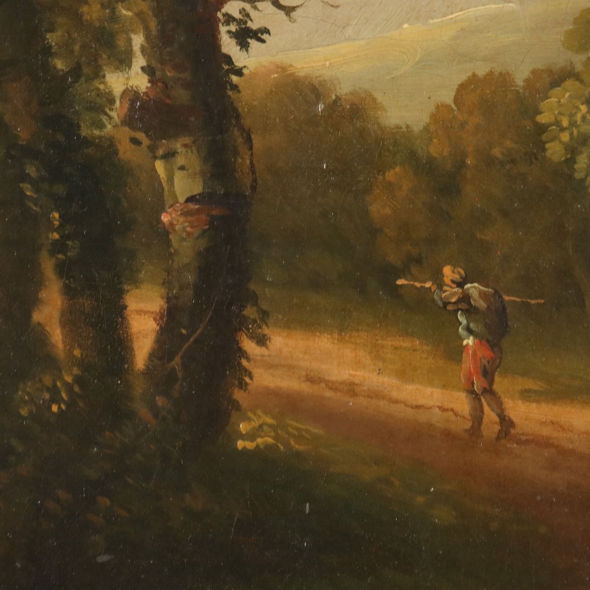 Antique Painting Landscape With Figures Oil On Canvas Netherlands '700-photo-2