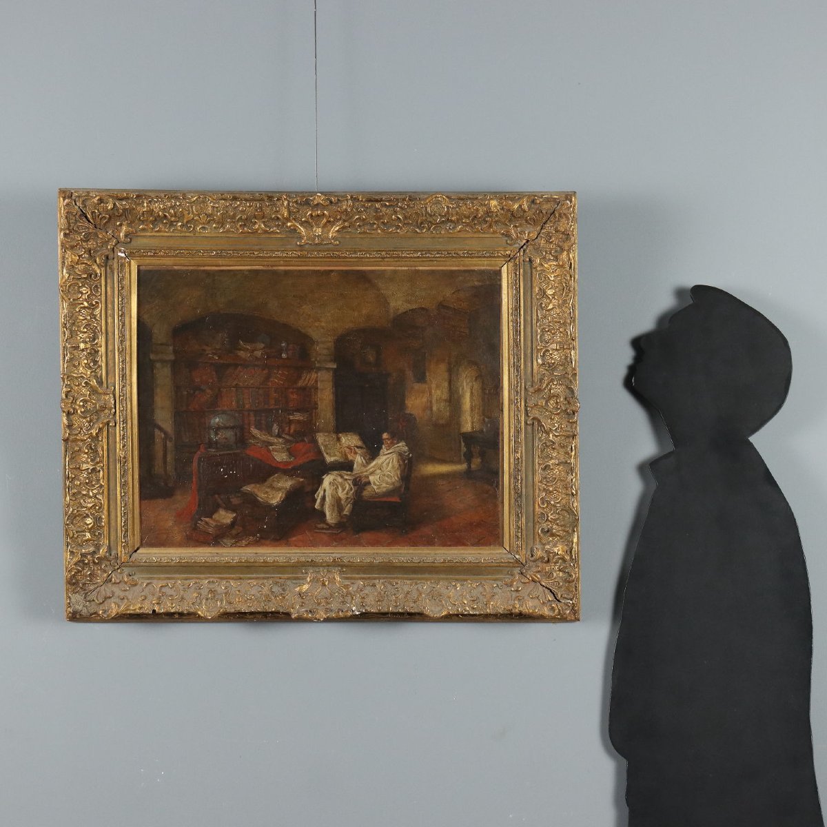 Antique Painting Signed Jeno Chemendy Monk XIX Century Original-photo-2