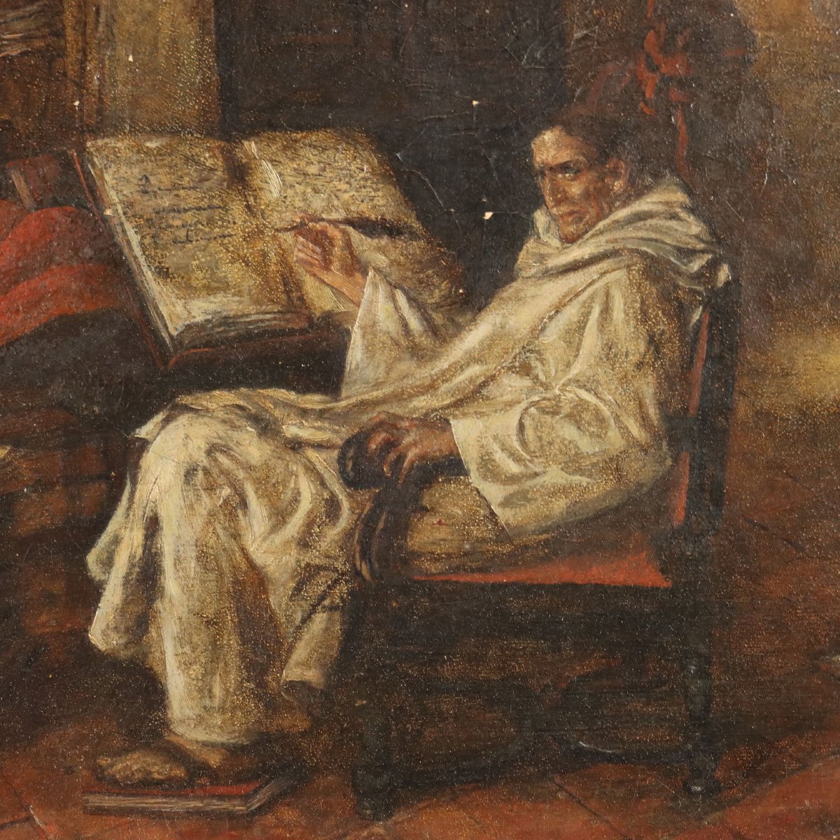 Antique Painting Signed Jeno Chemendy Monk XIX Century Original-photo-4