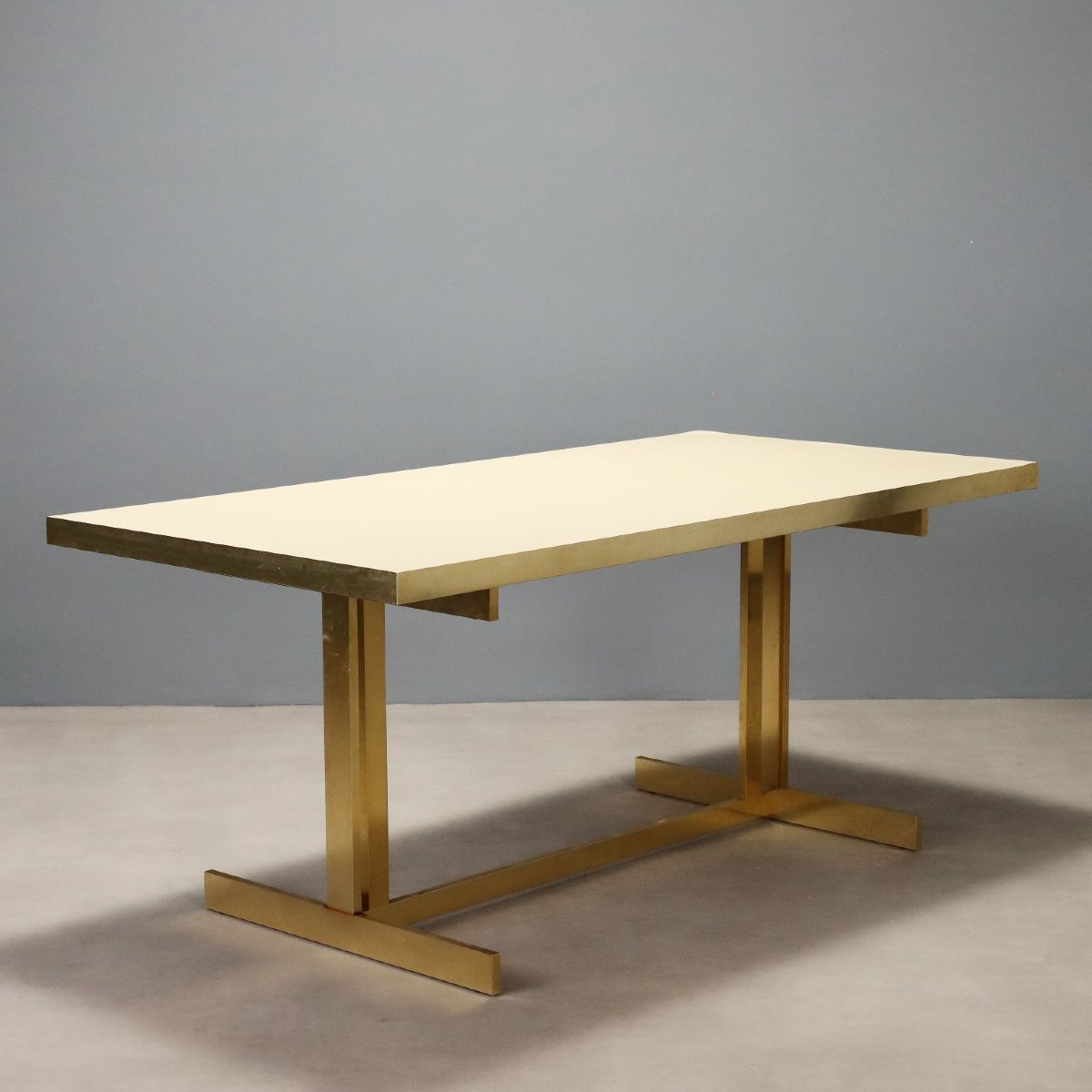 Table Vintage Mario Sabot Laiton Laminé Italie Années 1980 Originale