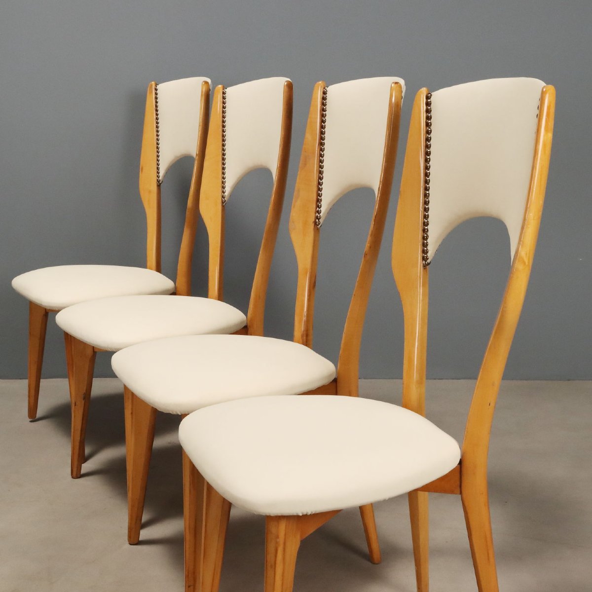 Vintage Chairs Beech Leatherette Design Italy 1960s Originals-photo-4