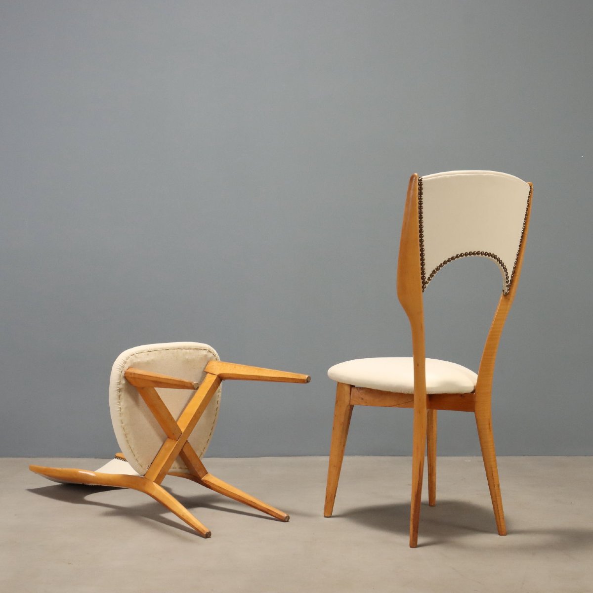 Vintage Chairs Beech Leatherette Design Italy 1960s Originals-photo-5