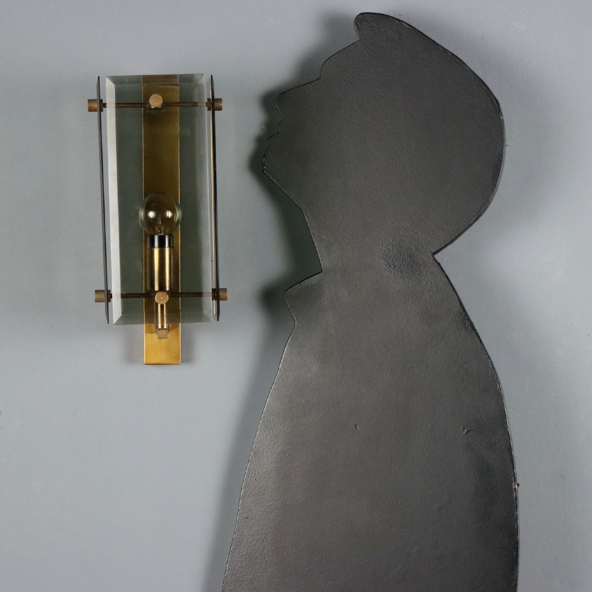 Vintage Wall Lamp Brass Glass Design Italy 1960s Original-photo-2