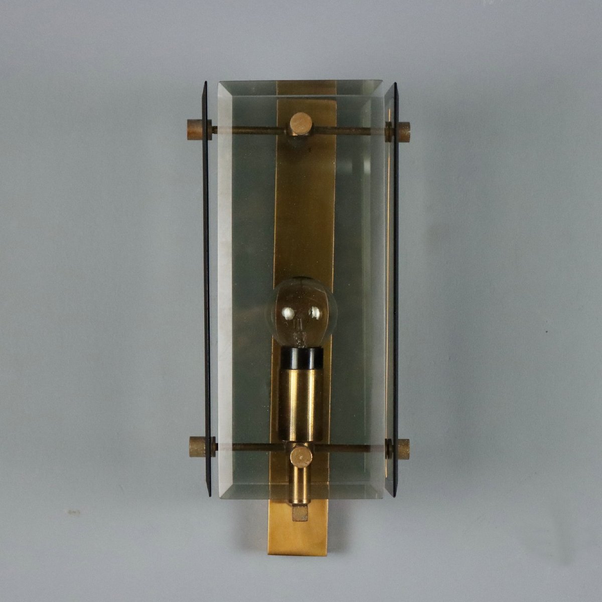 Vintage Wall Lamp Brass Glass Design Italy 1960s Original-photo-3