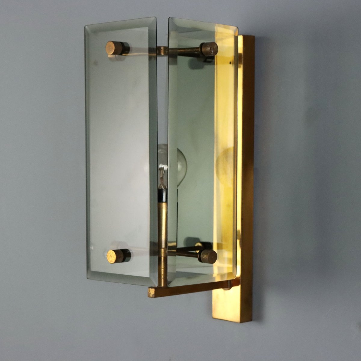 Vintage Wall Lamp Brass Glass Design Italy 1960s Original-photo-4