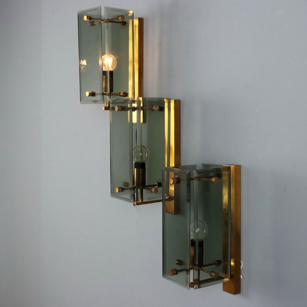 Vintage Wall Lamp Brass Glass Design Italy 1960s Original-photo-3