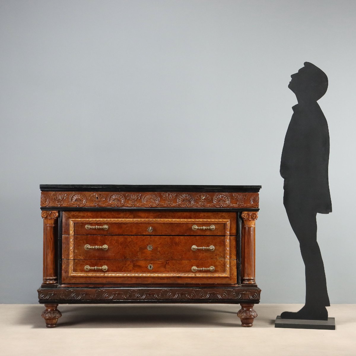 Commode en Noyer et Loupe avec Plateau en Marbre Italie du milieu du XXe siècle-photo-2