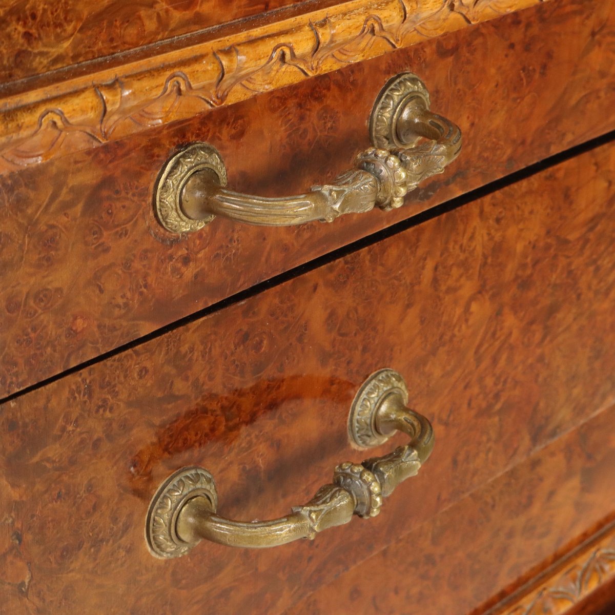 Commode en Noyer et Loupe avec Plateau en Marbre Italie du milieu du XXe siècle-photo-4