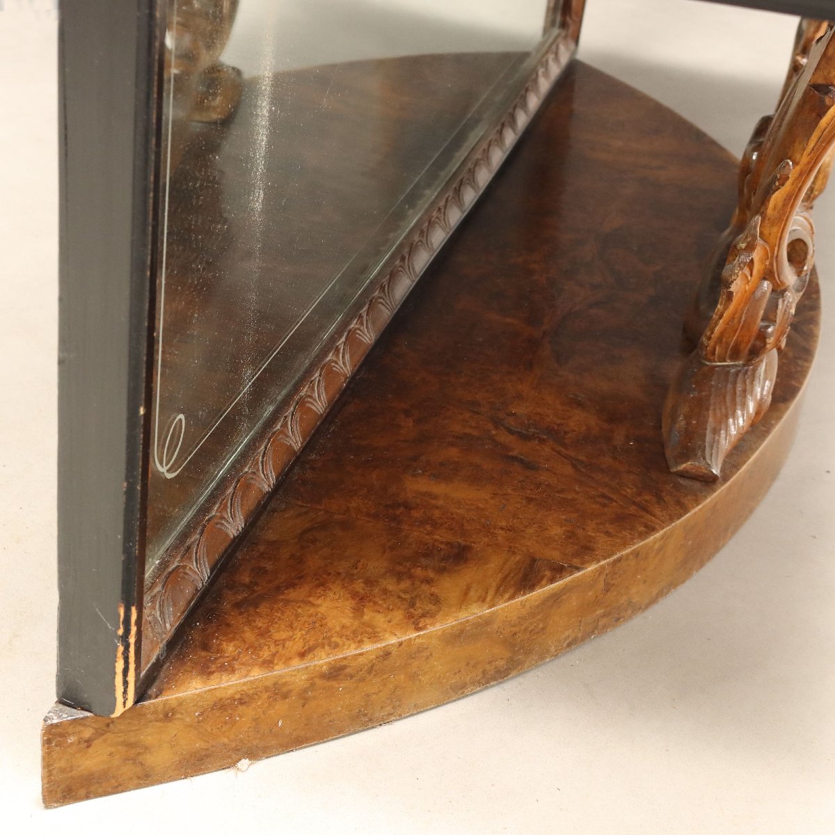 Mid-20th-century Italian Console Table With Mirror In Walnut And Green Serpentine Marble-photo-3
