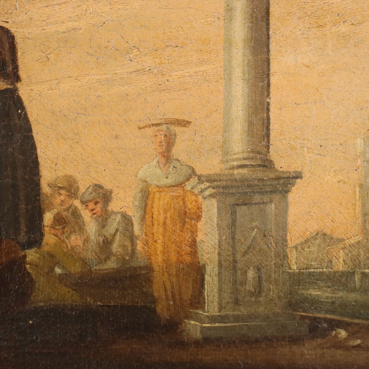 Tableau Ancien Vie Populaire Huile sur Toile Italie XVIIIe Siècle Original-photo-3