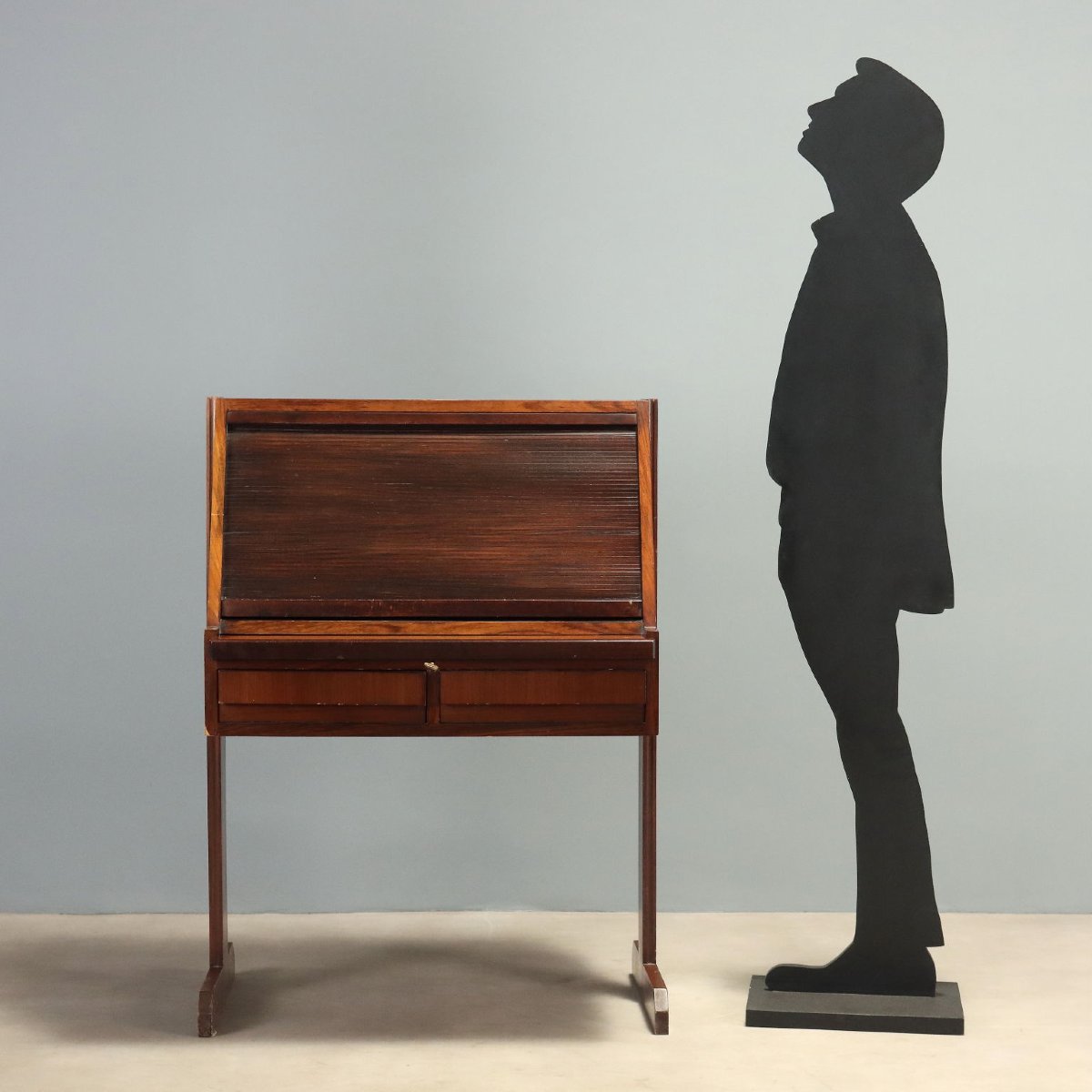 Bureau à Rouleau Vintage Bois Exotique Design Italie Années 60 Original-photo-2