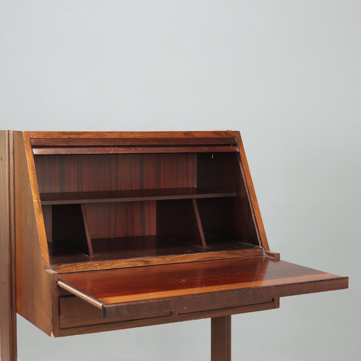 Bureau à Rouleau Vintage Bois Exotique Design Italie Années 60 Original-photo-3