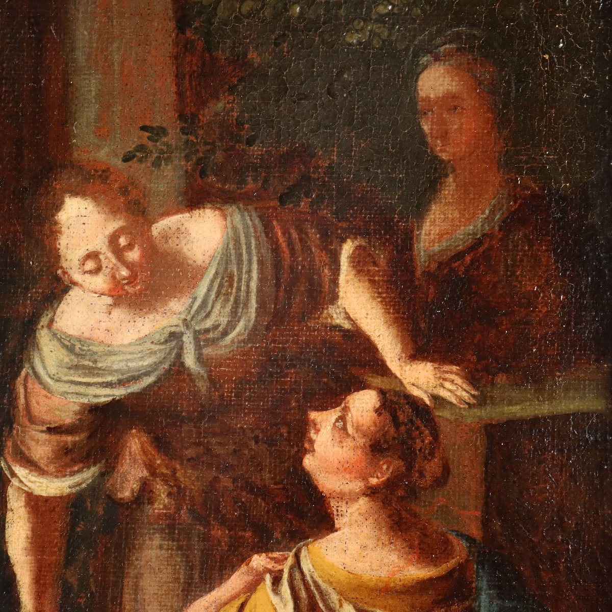 Tableau Ancien Sujét Sacré Huile sur Toile Italie XVIIe Siècle Original-photo-1