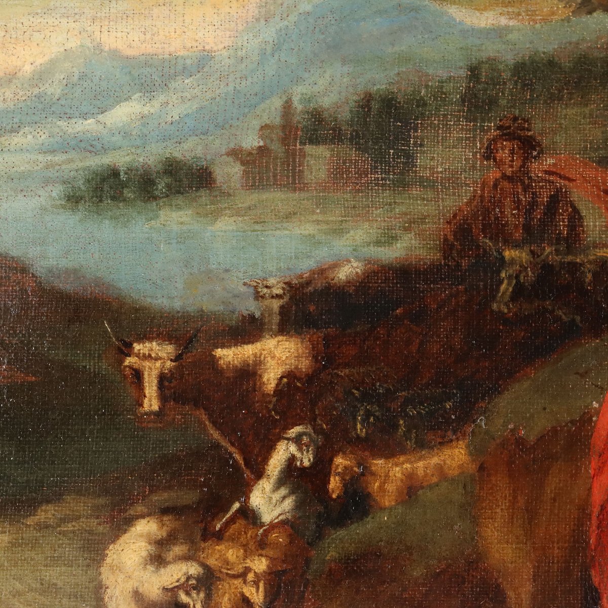 Tableau Ancien Sujét Sacré Huile sur Toile Italie XVIIe Siècle Original-photo-3