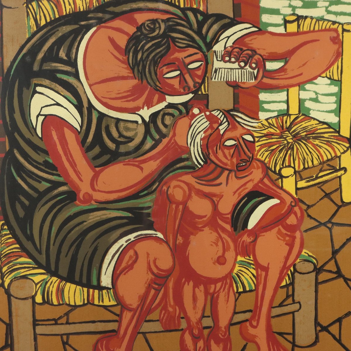 Mother With Child Giuseppe Migneco Contemporary Painting XX Century Framed-photo-3