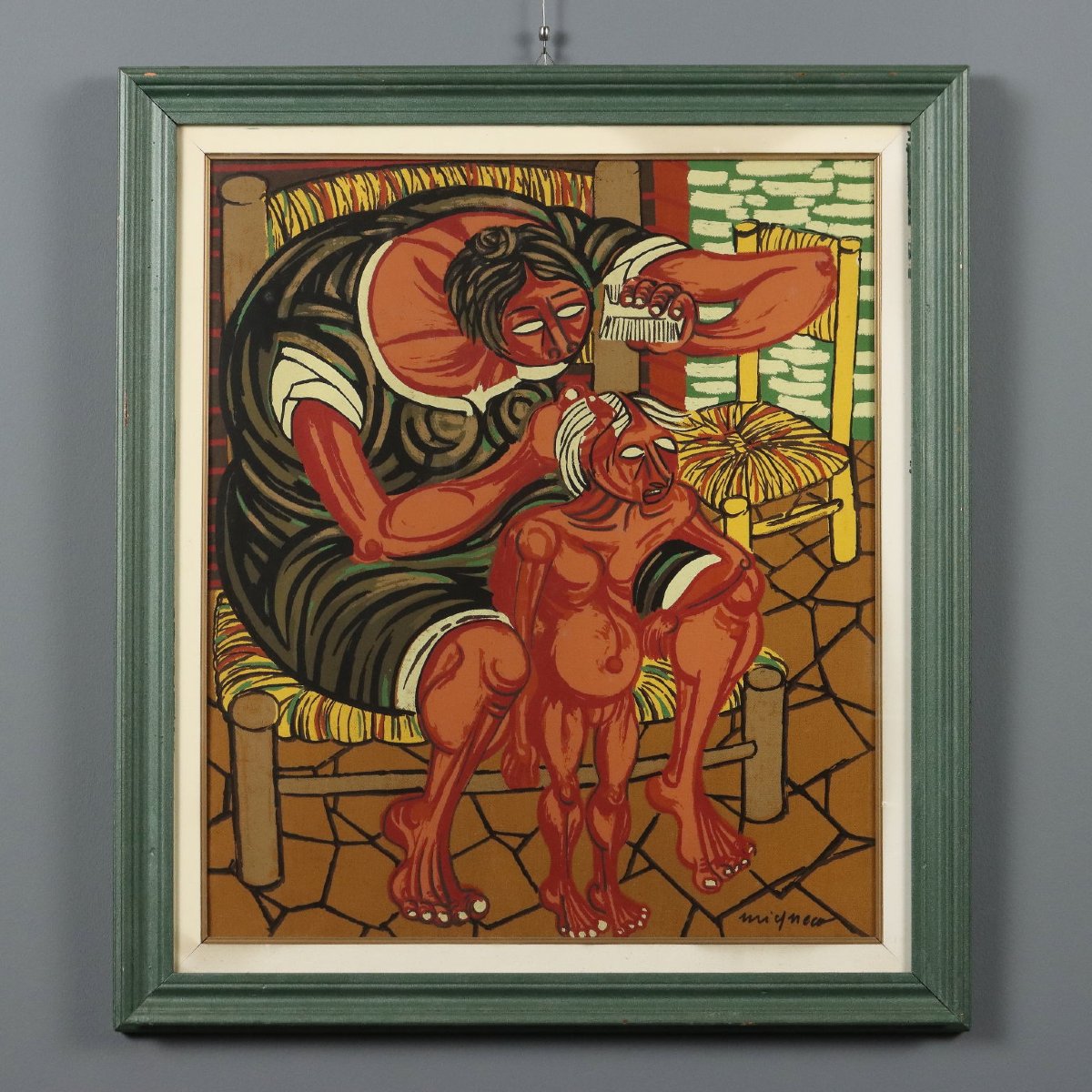 Mother With Child Giuseppe Migneco Contemporary Painting XX Century Framed