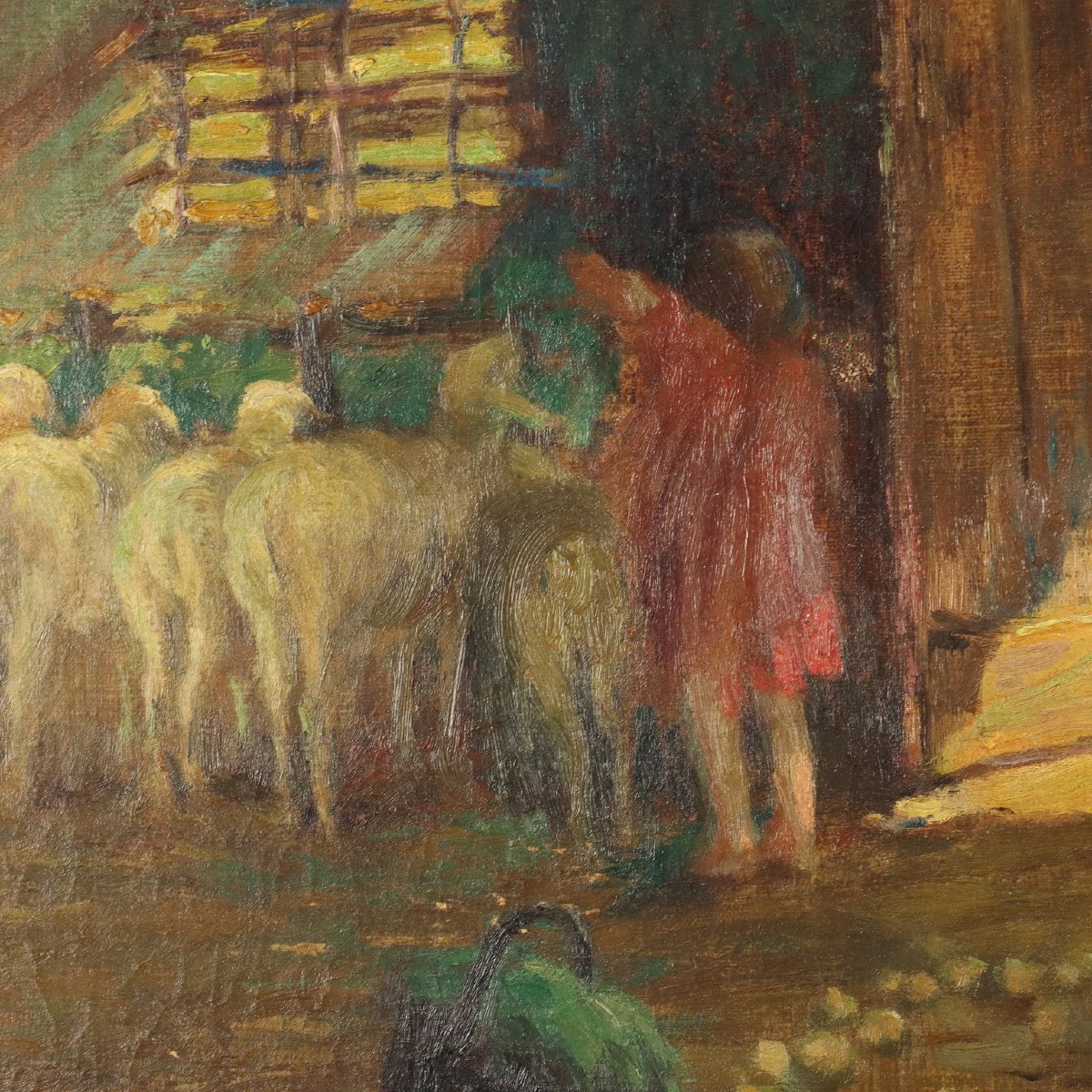 G. Solenghi Antique Painting Interior With Figures Oil On Canvas 1917-photo-3