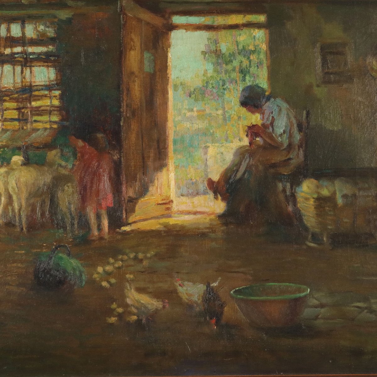 G. Solenghi Antique Painting Interior With Figures Oil On Canvas 1917-photo-1