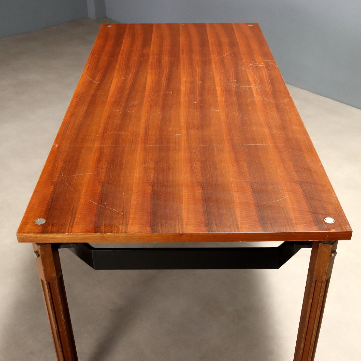 Table Vintage Hêtre Acajou Aluminium Design Italie Années 1960 Originale-photo-4