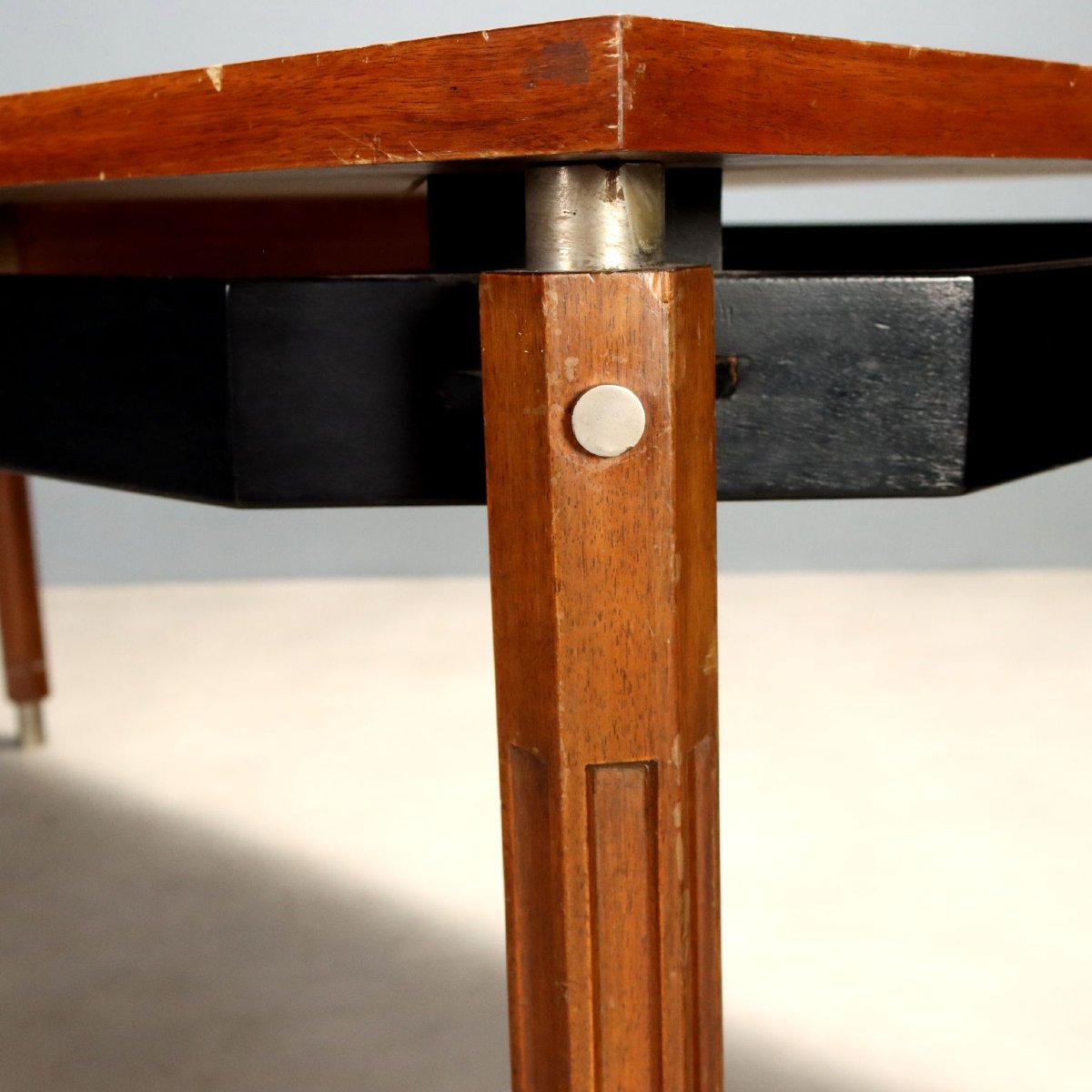 Table Vintage Hêtre Acajou Aluminium Design Italie Années 1960 Originale-photo-2