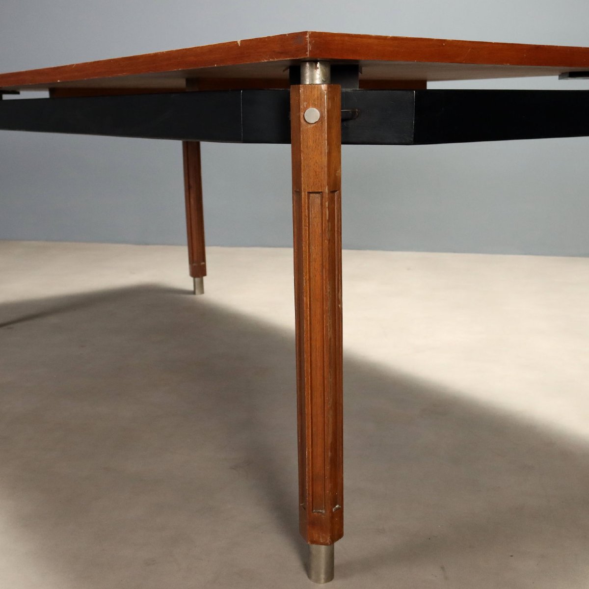 Table Vintage Hêtre Acajou Aluminium Design Italie Années 1960 Originale-photo-3