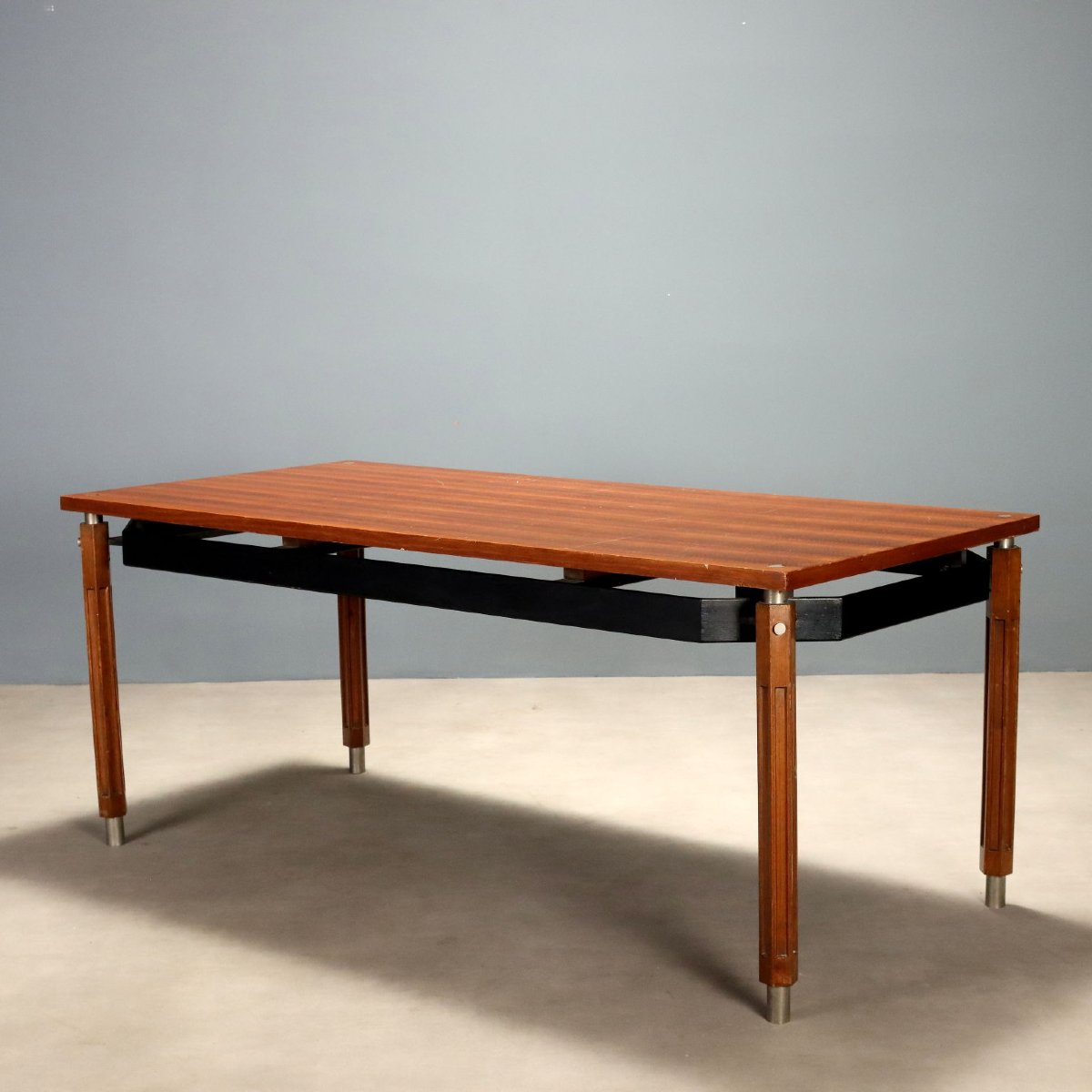 Table Vintage Hêtre Acajou Aluminium Design Italie Années 1960 Originale