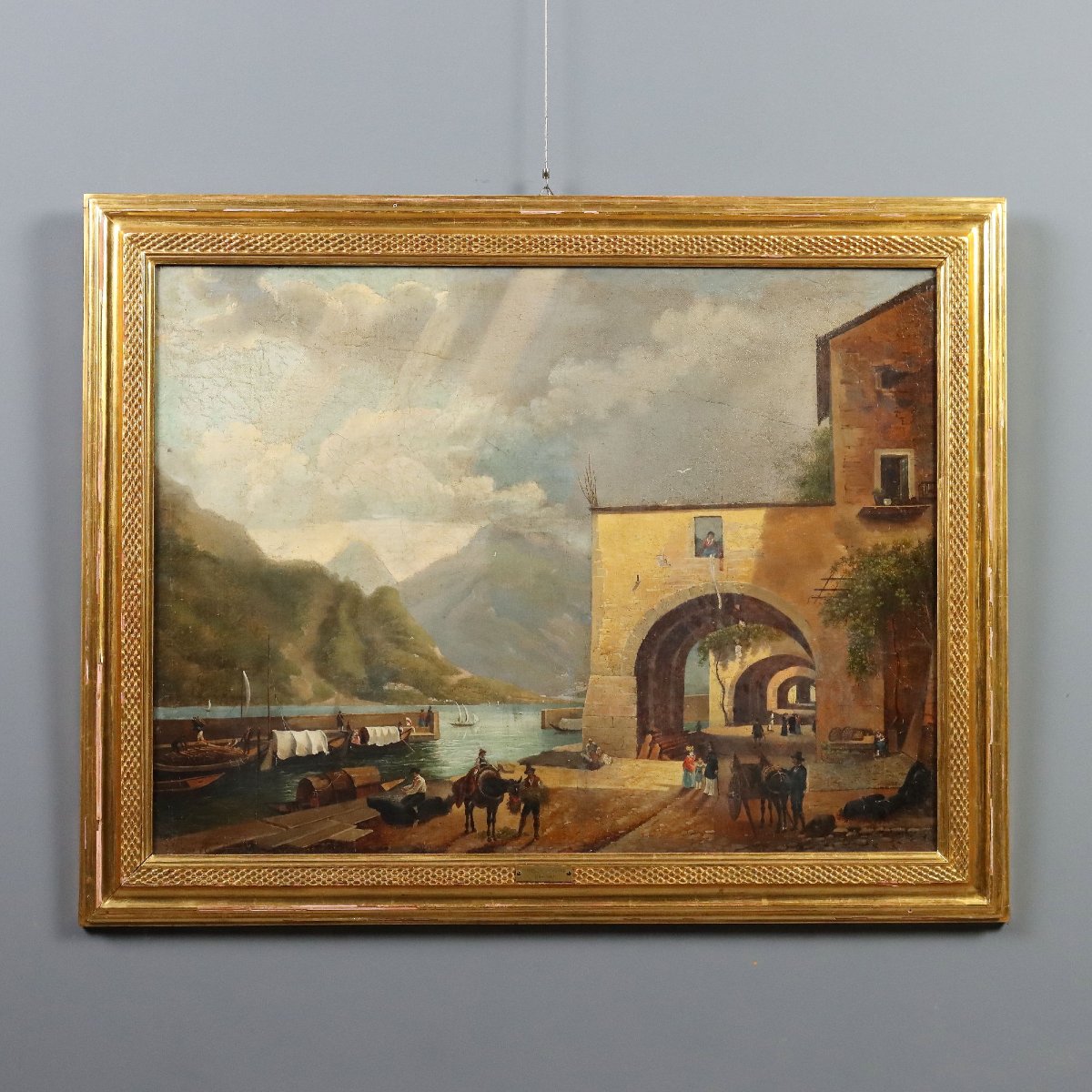 Antique Painting Signed Giuseppe Canella Lecco Pier 1837-photo-2