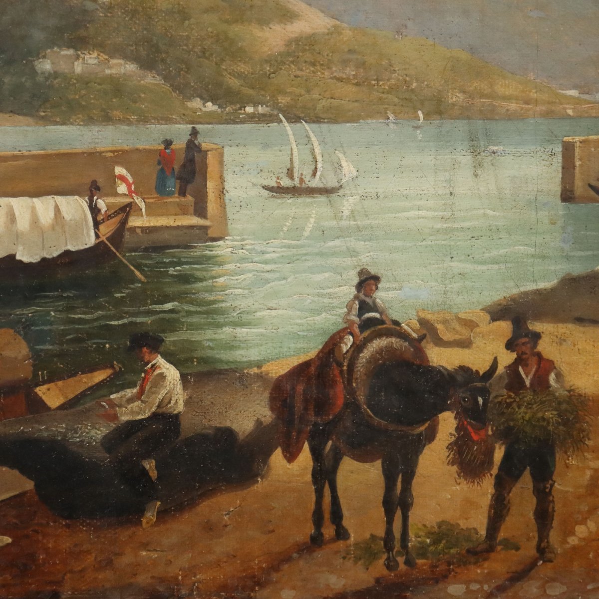 Antique Painting Signed Giuseppe Canella Lecco Pier 1837-photo-4