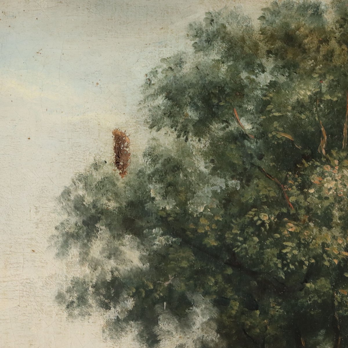 Tableau Ancien Paysage Bucolique avec Figures Italie du XIXe Siècle-photo-3