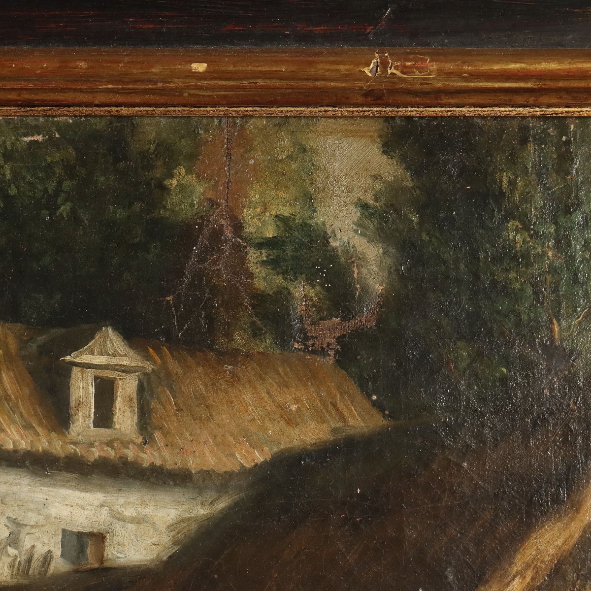Tableau Ancien Paysage Bucolique avec Figures Italie du XIXe Siècle-photo-4