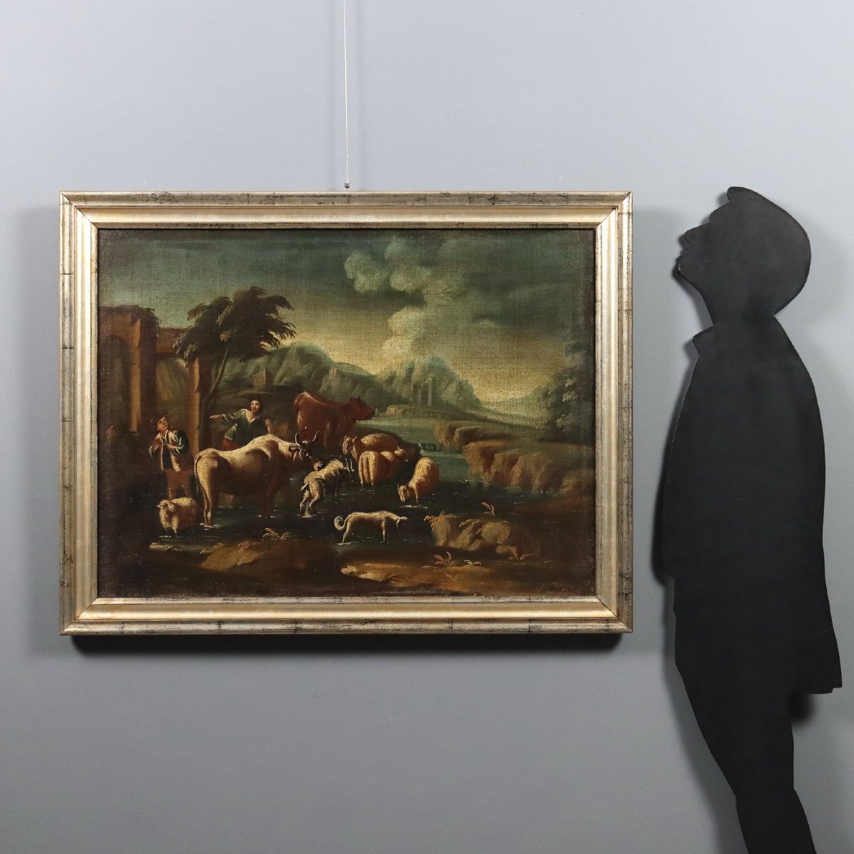 Antique Painting Landscape With Shepherds And Herds XVIII Century-photo-2