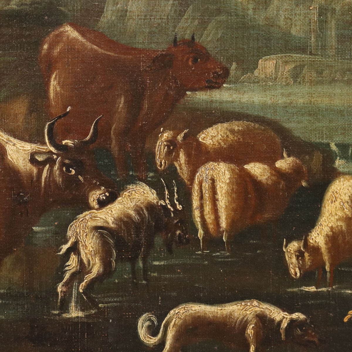 Antique Painting Landscape With Shepherds And Herds XVIII Century-photo-1