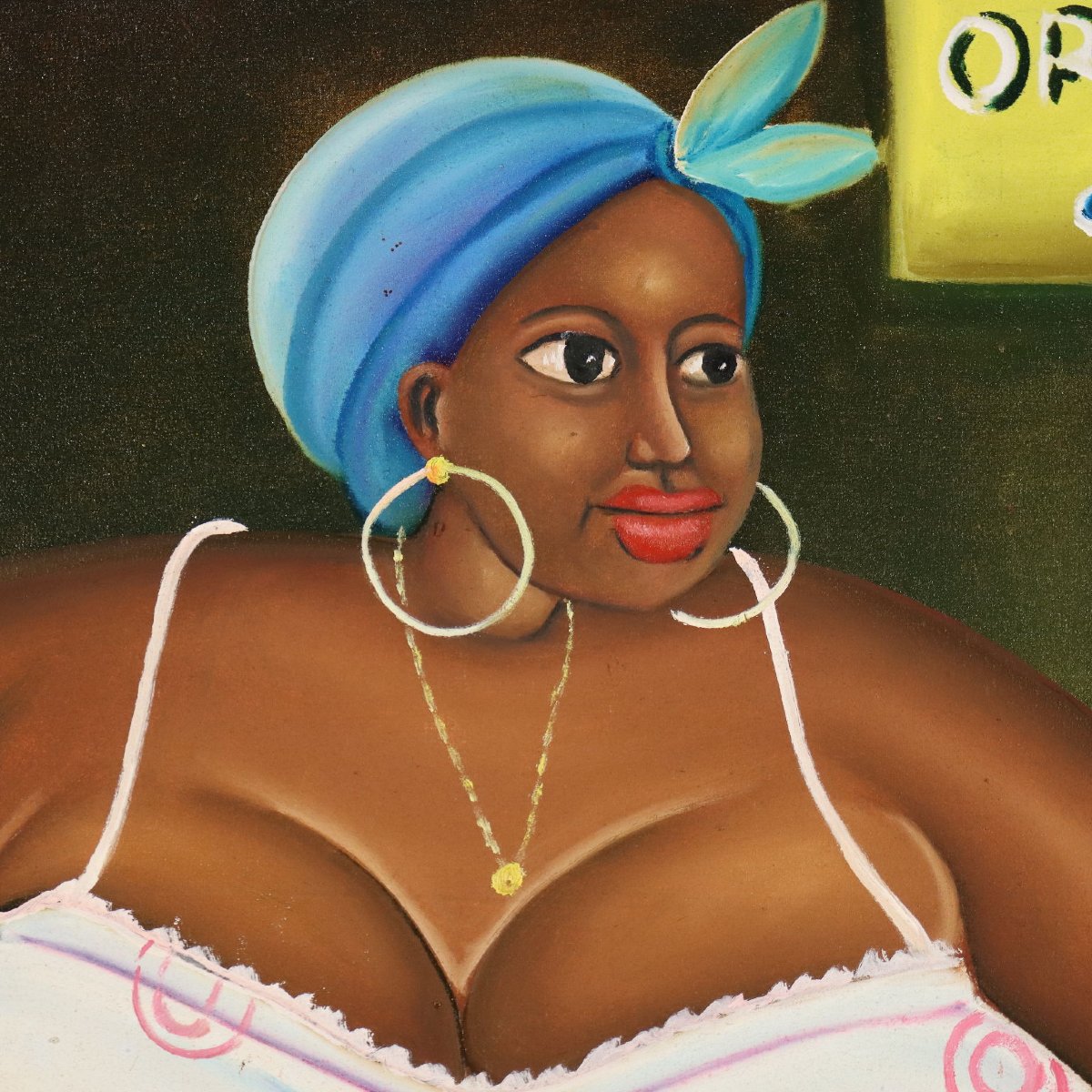 African Naif Painting The Orange Seller Oil On Canvas XX Century-photo-4