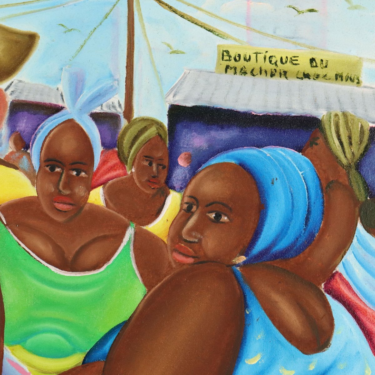 African Naif Painting The Orange Seller Oil On Canvas XX Century-photo-2