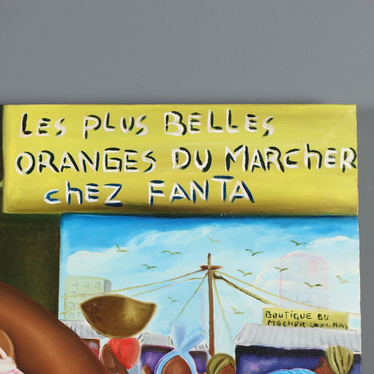 African Naif Painting The Orange Seller Oil On Canvas XX Century-photo-3