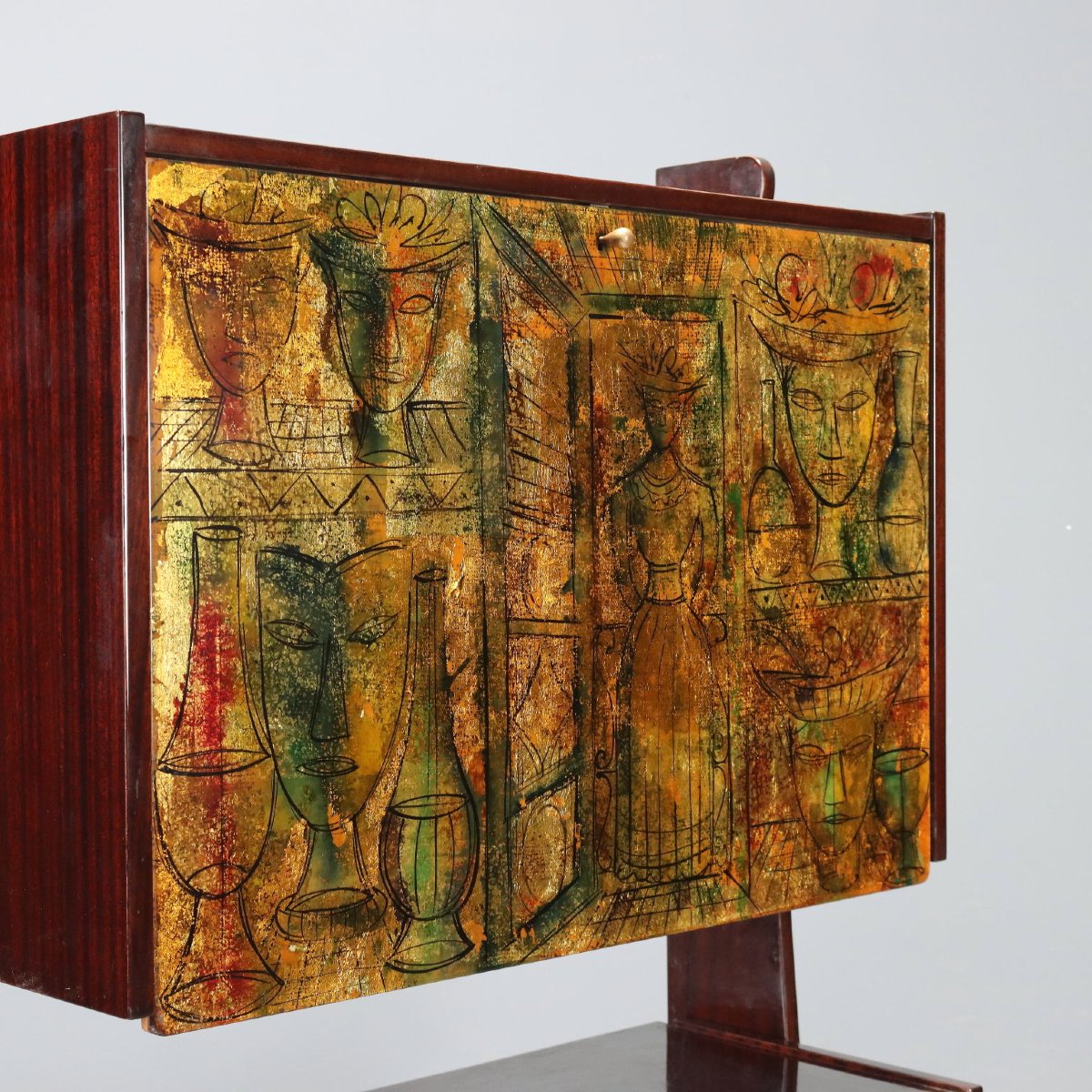 Vintage Bar Cabinet Mahogany Flap Compartment Design 1960s Original-photo-3
