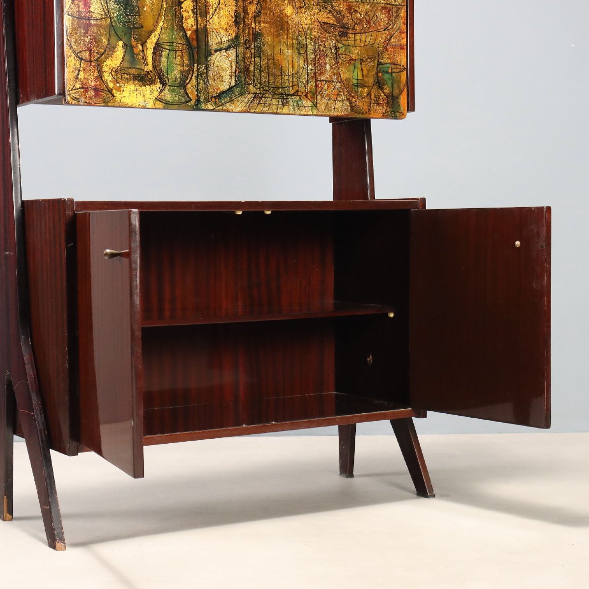 Vintage Bar Cabinet Mahogany Flap Compartment Design 1960s Original-photo-4