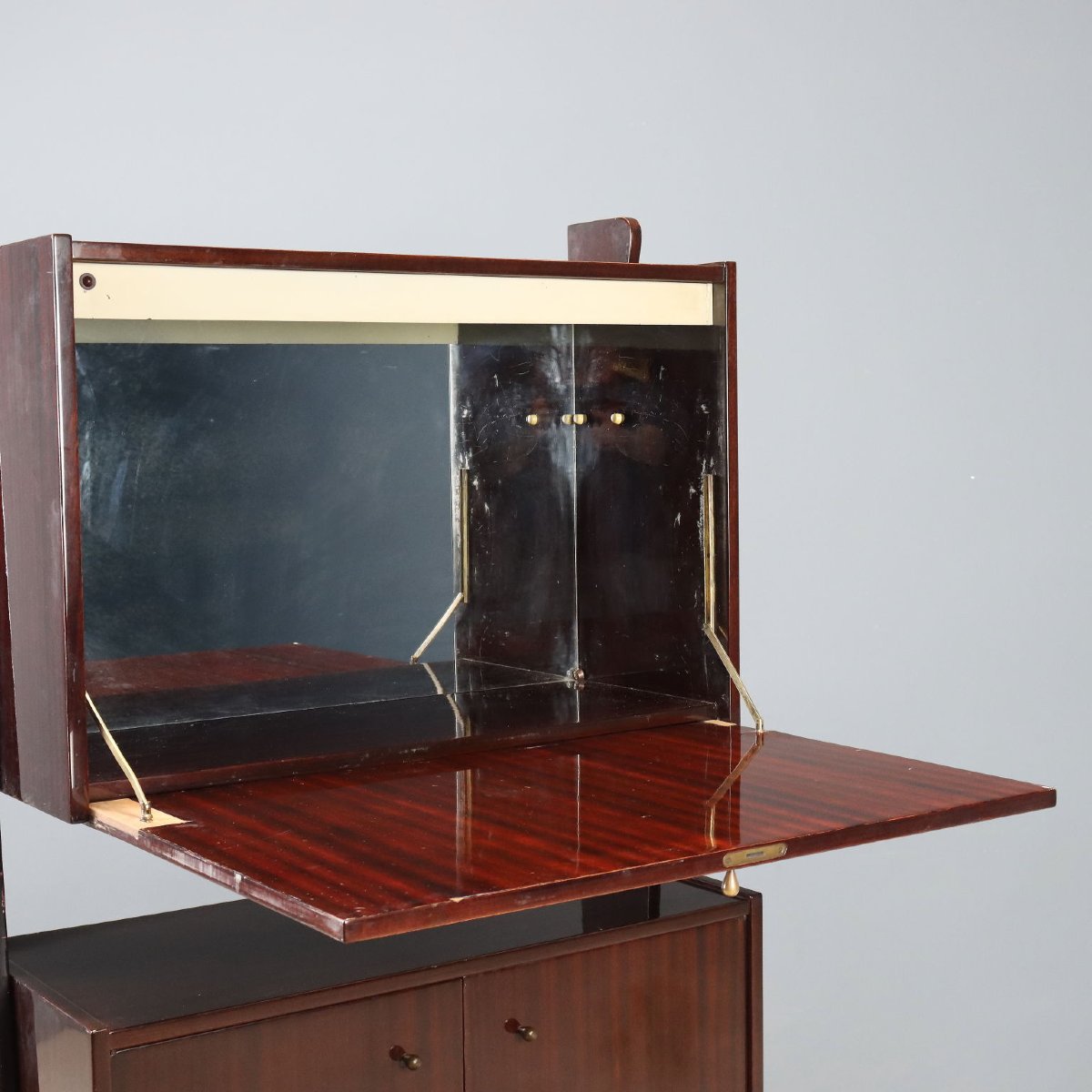 Vintage Bar Cabinet Mahogany Flap Compartment Design 1960s Original-photo-1