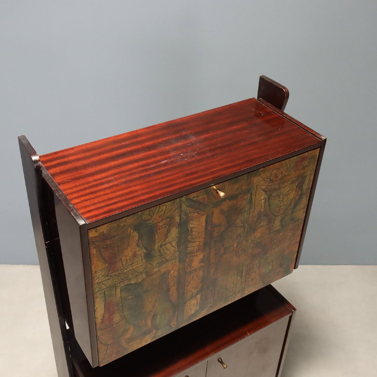 Vintage Bar Cabinet Mahogany Flap Compartment Design 1960s Original-photo-8