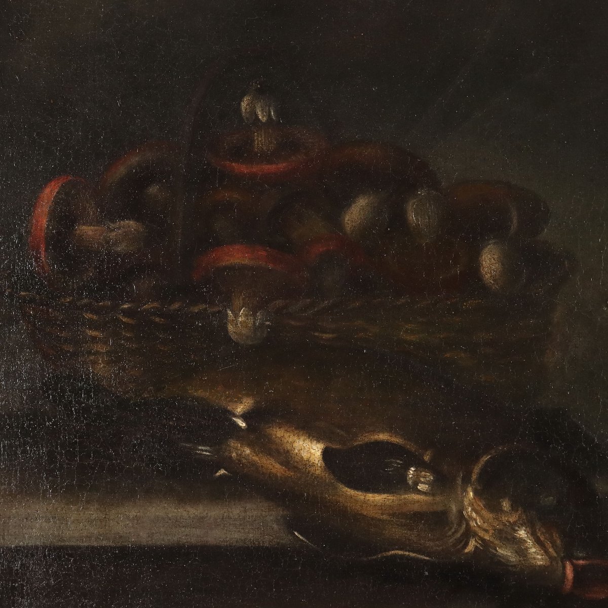 Antique Painting Still Life With Fishes And Snails Oil On Canvas '600-photo-3