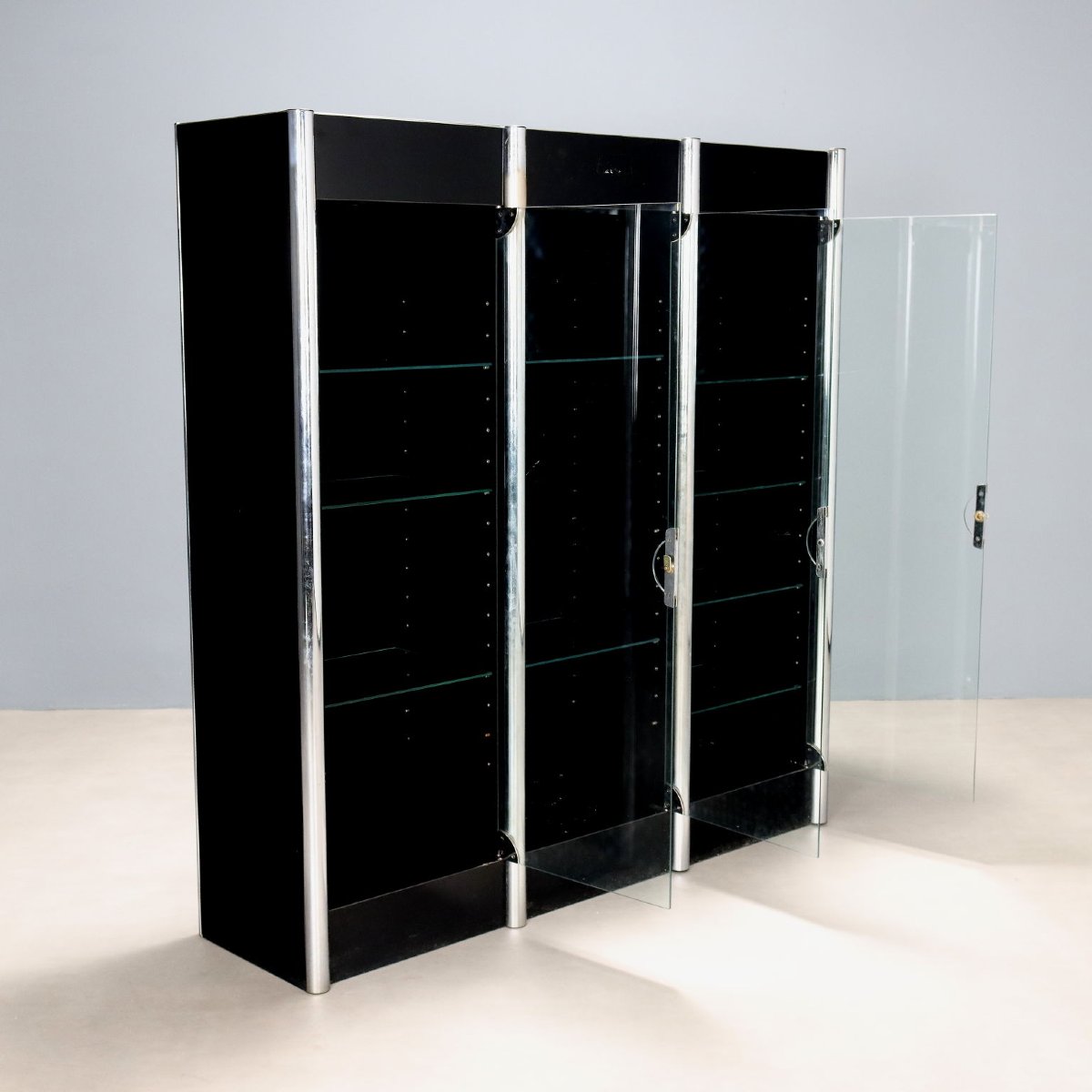 Vitrine Vintage Métal Chromé Verre Design Italie Années 1970-photo-1