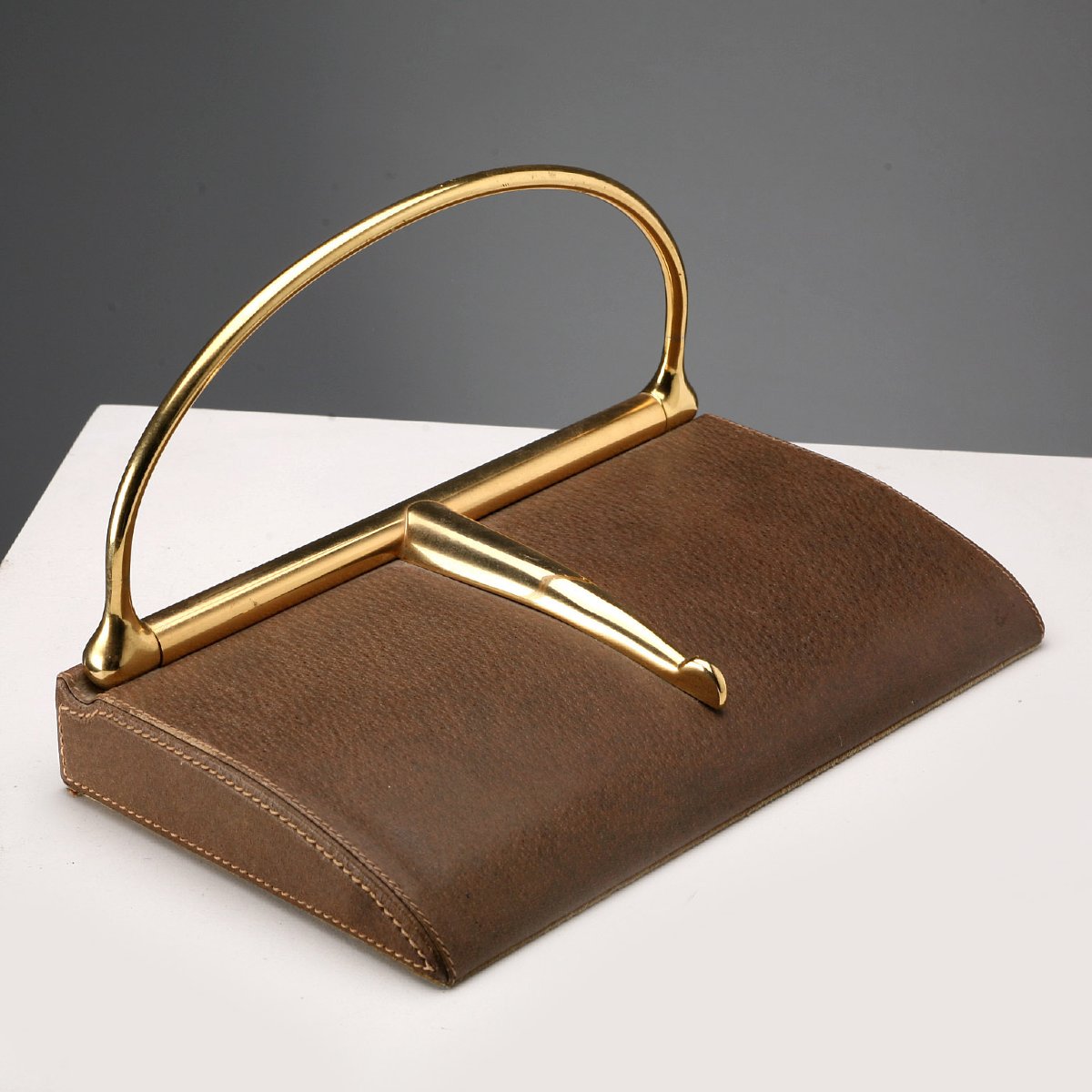 Serre-Livres Gucci Vintage Cuir Laiton Design Italie Années 70 Originaux-photo-1