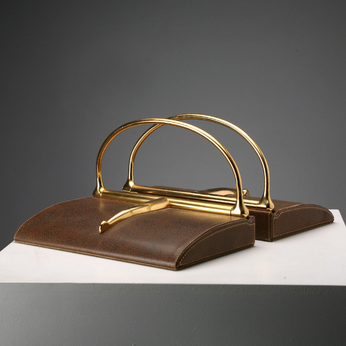 Serre-Livres Gucci Vintage Cuir Laiton Design Italie Années 70 Originaux-photo-4