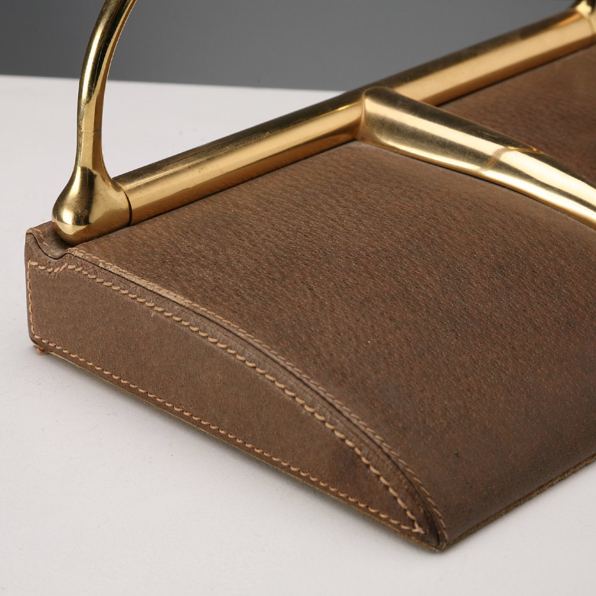 Serre-Livres Gucci Vintage Cuir Laiton Design Italie Années 70 Originaux-photo-5