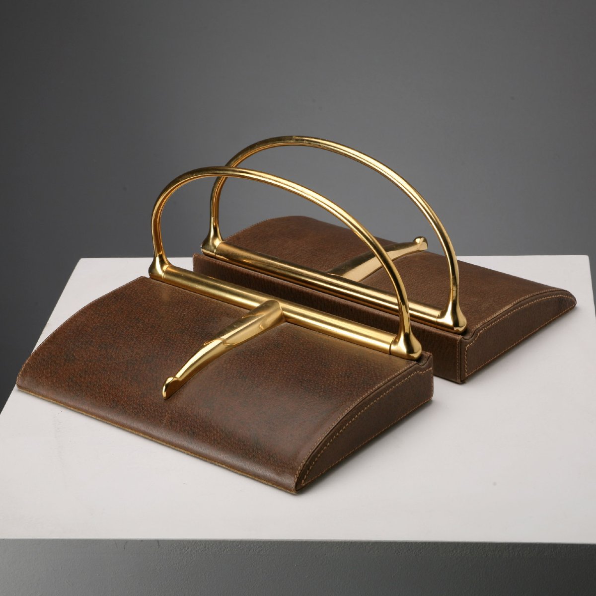 Serre-Livres Gucci Vintage Cuir Laiton Design Italie Années 70 Originaux